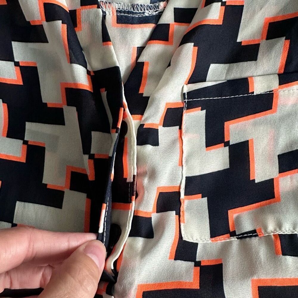 Papermoon Sleeveless Tunic Top Womens L‎ Navy White Orange Breezy Geometric - Picture 5 of 9